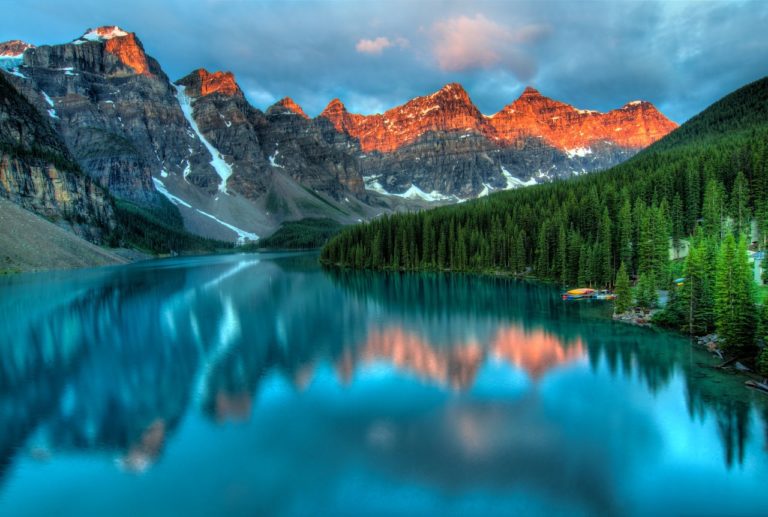 mountain range valley with a lake